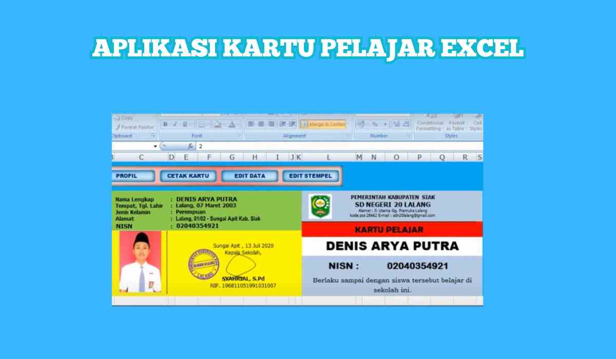 Aplikasi kartu pelajar Excel